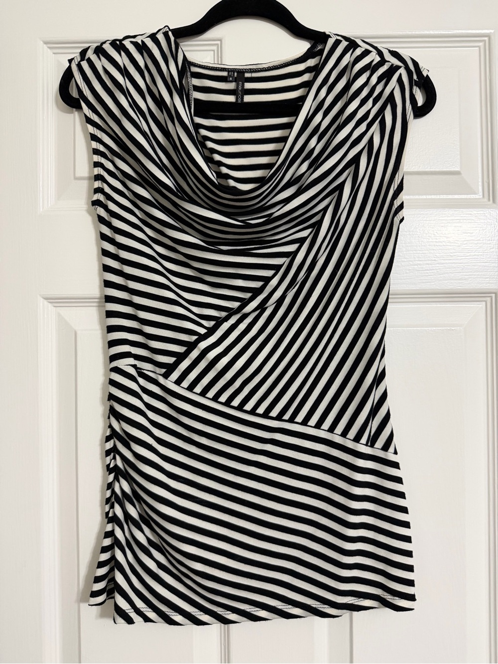 Maurices Black and White Striped Draped Neck Top